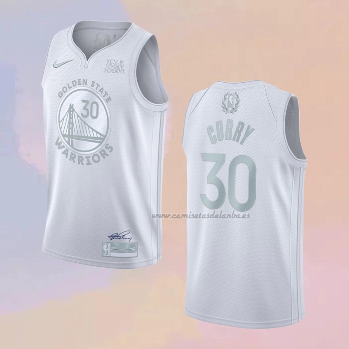 Camiseta Golden State Warriors Stephen Curry NO 30 MVP Blanco